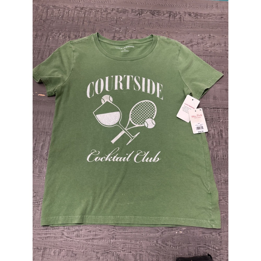 Lucky Brand Courtside Cocktail‎ Club Tee Green Sequin Tennis Shirt S NWT
